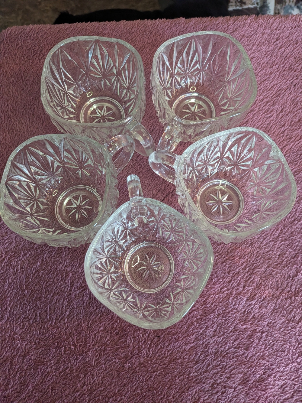 Clear Cut Glass Star Pattern Mug - Set of 5